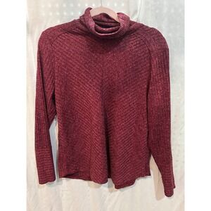 Retrogy Women's Burgundy Ribbed Turtleneck Long Sleeve Sweater‎ Top Size L